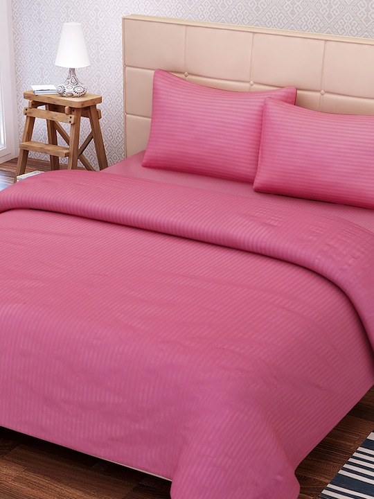 Pink 210 TC Fine Cotton Double Bedsheet with 2 Pillow Covers