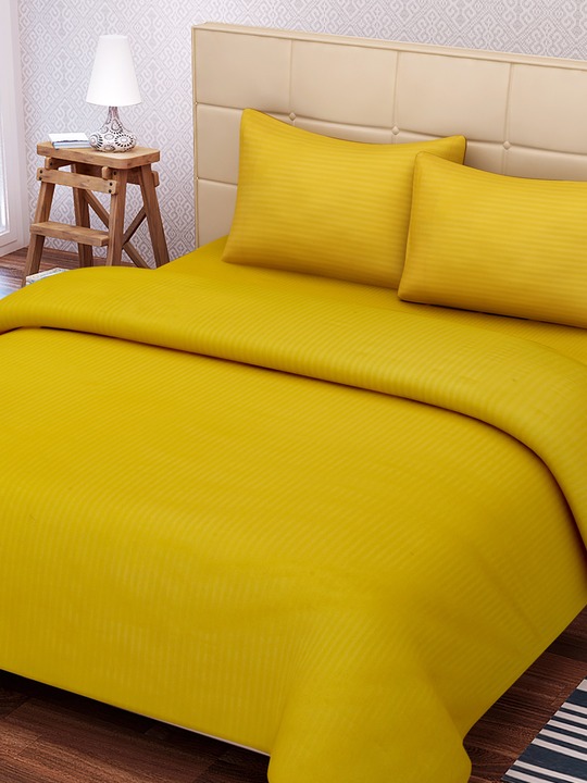Mustard Yellow 210 TC Fine Cotton Double Bedsheet with 2 Pillow Covers
