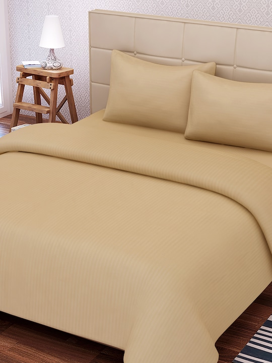 Beige 210 TC Fine Cotton Double Bedsheet with 2 Pillow Covers
