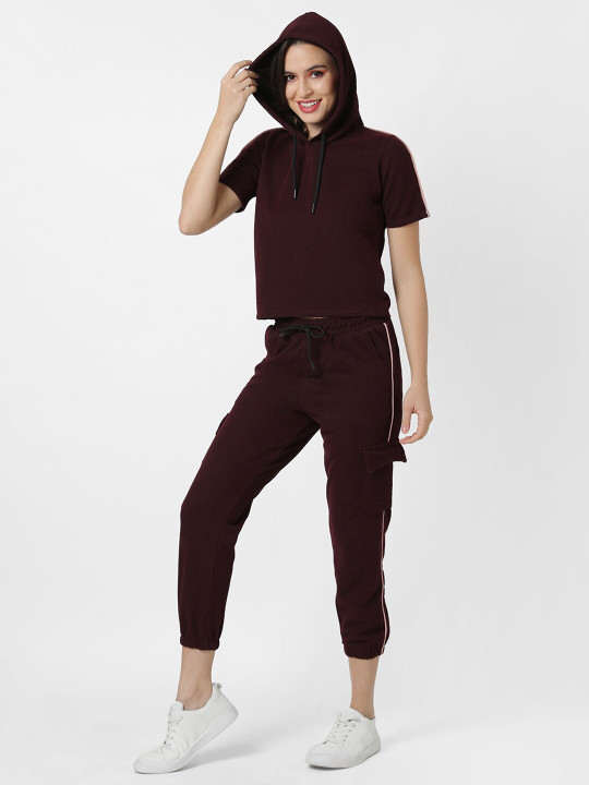 PINACOLADA Women Burgundy Solid Pure Cotton Co-Ord Set