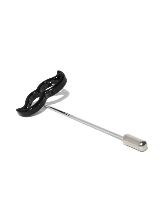 Silver-Toned & Black Moustache-Shaped Lapel Pin