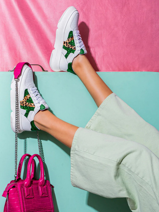 Saint G Women Green & White Leather Lightweight Sneakers