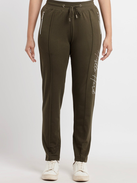 Status Quo Women Olive & White Solid Track Pants