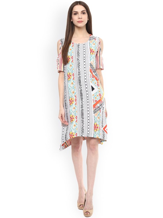 Women White Printed A-Line Dress XS