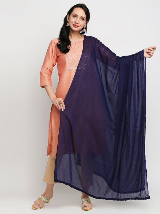 Dupatta Bazaar Navy Blue Pure Cotton Dupatta