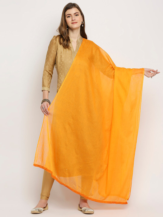 Dupatta Bazaar Orange Solid Pure Cotton Dupatta