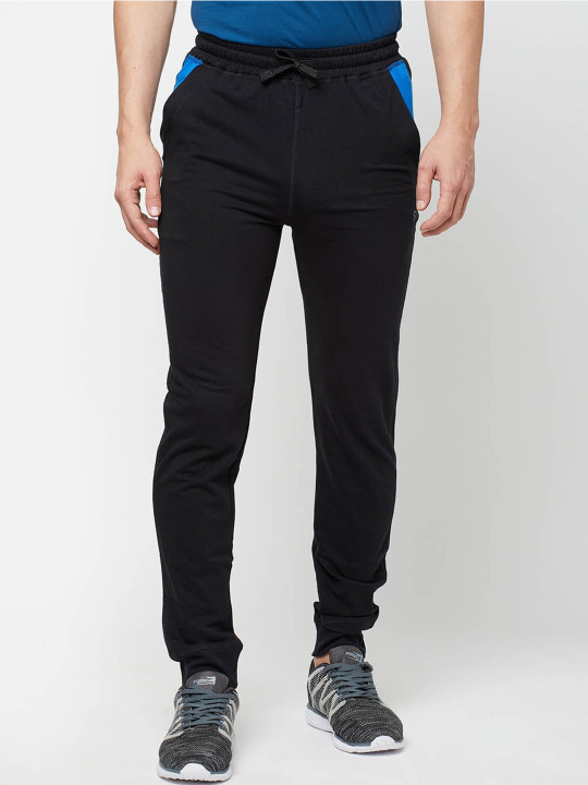 SPORTO Men Black & Blue Solid Track Pants