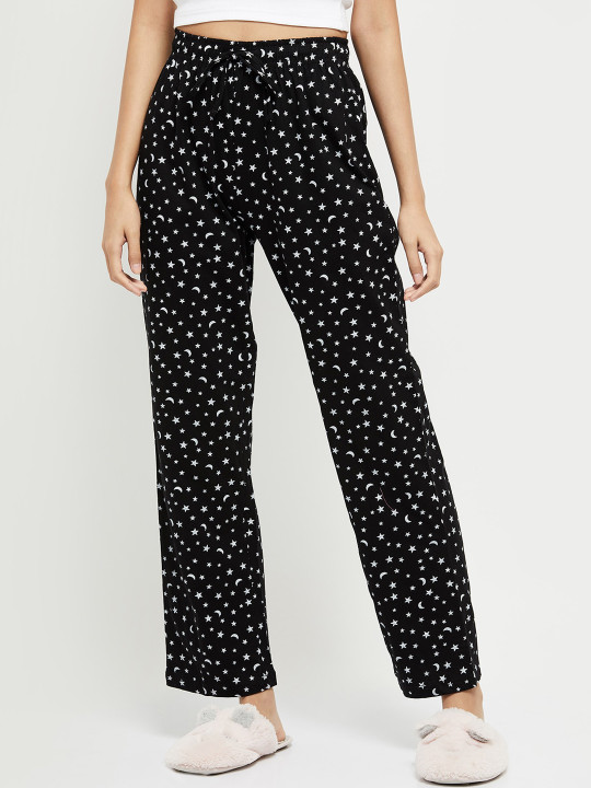 max Women Black Printed Pure Cotton Lounge Pant