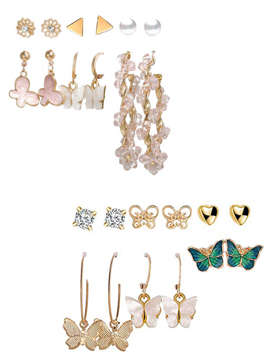 Vembley Gold-Plated Set Of 12 Contemporary Studs Earrings