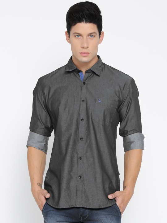 Men Charcoal Grey Slim Fit Solid Casual Shirt 39