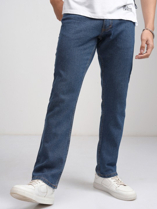 Men Blue Straight Fit Clean Look Stretchable Jeans deal from myntra