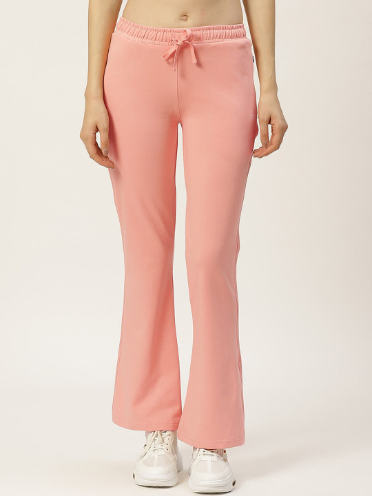 FEMEA Women Peach Solid Bootcut Track Pants