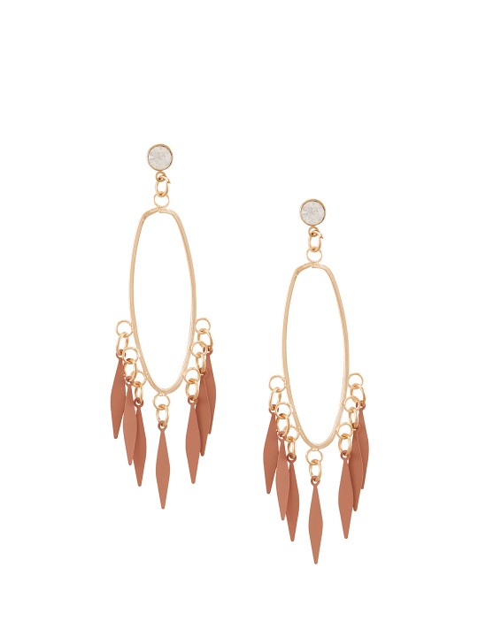 Gold-Toned & Brown Drop Earrings