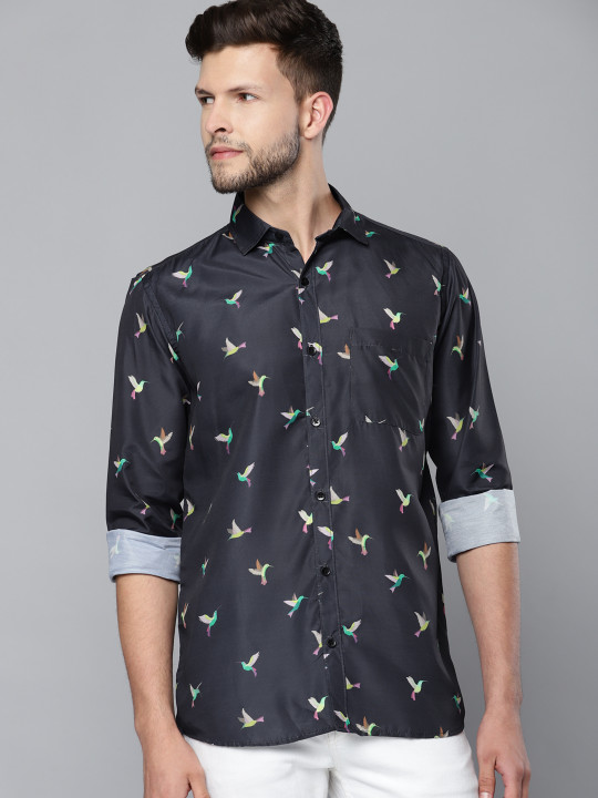 DENNISON Men Navy Blue Smart Slim Fit Printed Formal Shirt