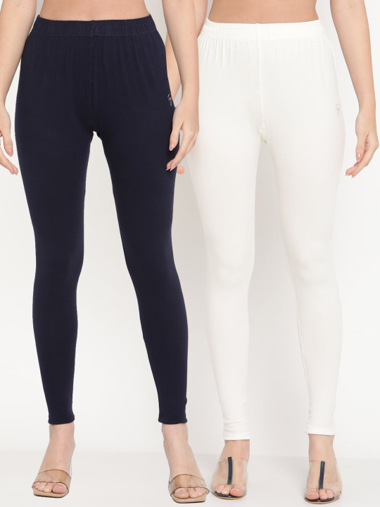 TAG 7 Pack of 2 Navy Blue & Off White Ankle Length Leggings