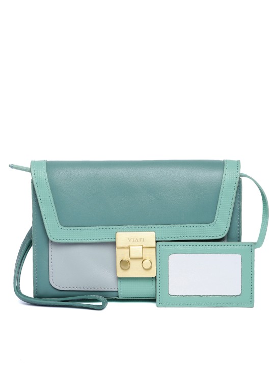 Blue & Grey Colourblocked Murano Leather Clutch