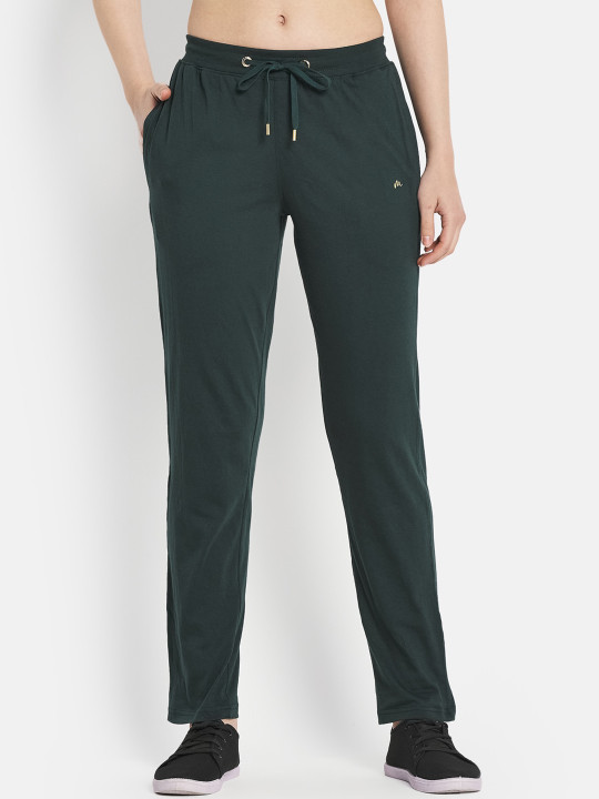METTLE Women Green Solid Cotton Track Pant