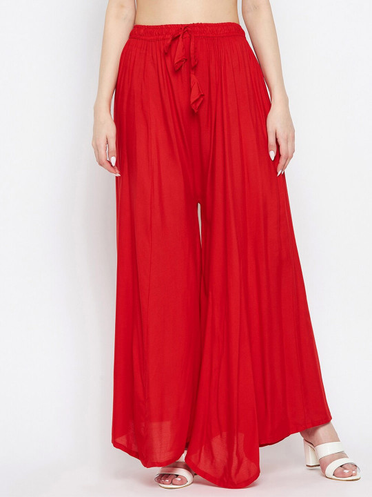 Clora Creation Women Red Flared Ethnic Palazzos