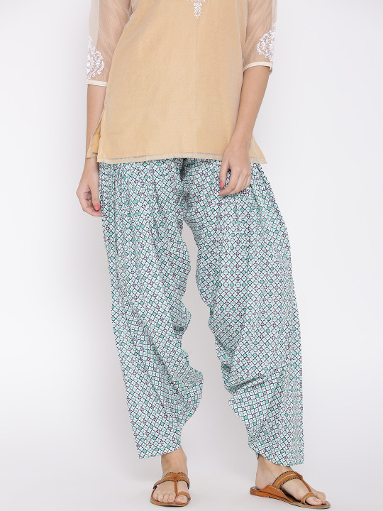 White &amp; Blue Printed Patiala