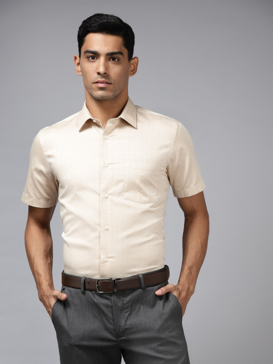 Blackberrys Men Beige & Brown Pure Cotton India Slim Fit Printed Casual Shirt