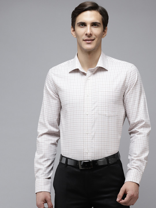 Blackberrys Men Off White India Slim Fit Grid Tattersall Checked Formal Shirt