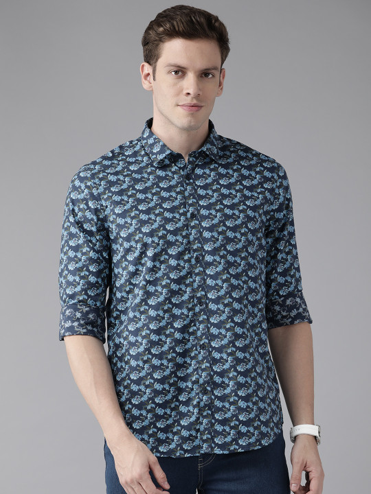 Blackberrys Men Navy Blue India Slim Fit Floral Printed Pure Cotton Casual Shirt