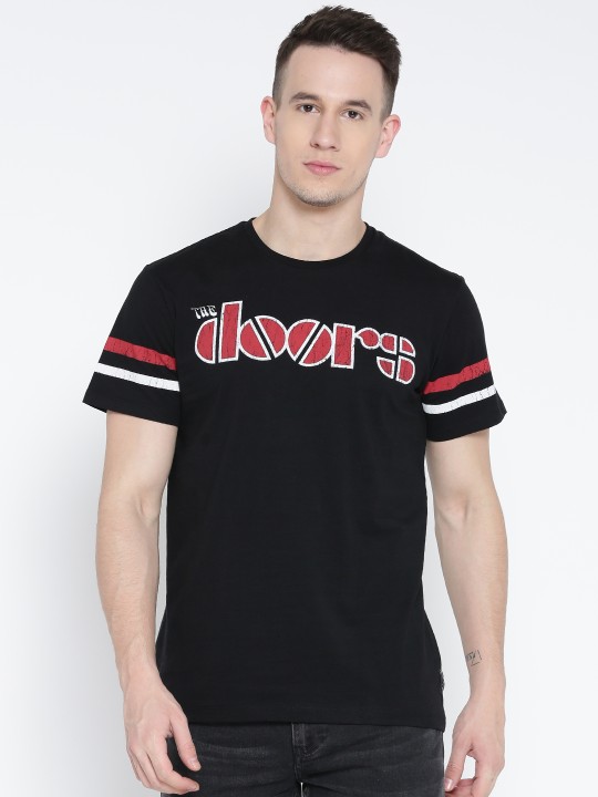 by Free Authority Men Black Printed Round Neck T-shirt S
