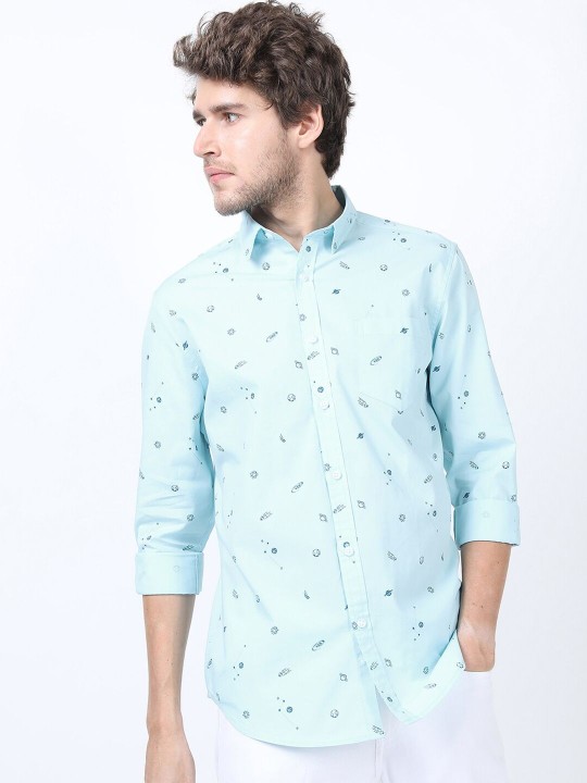 Men Blue Slim Fit Printed Casual Shirt deal from myntra