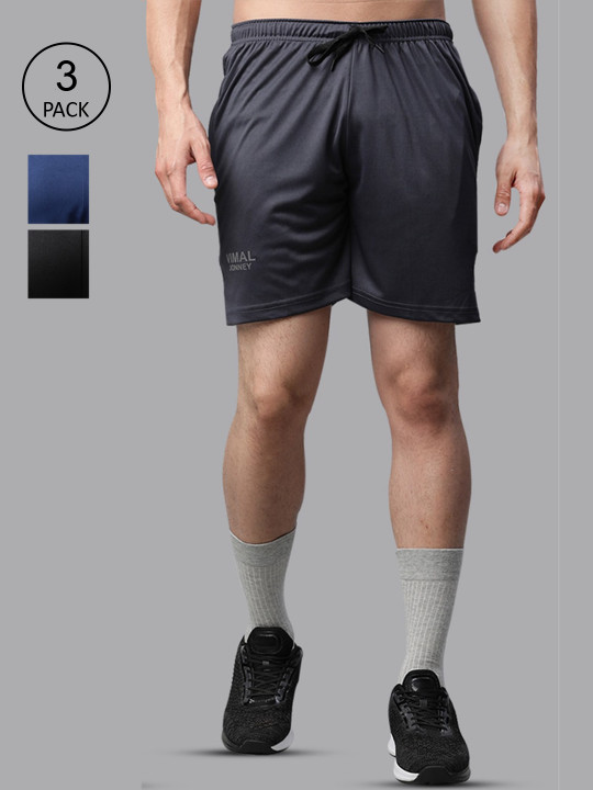 MACK JONNEY JONNEY Men Set Of 3 Black & Blue Training or Gym Sports Shorts