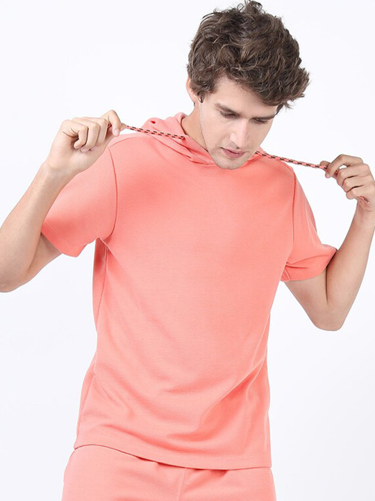 HIGHLANDER Men Coral Regular Fit Hooded T-shirt