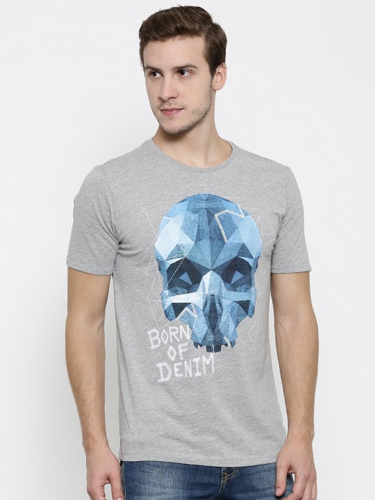 Buy Grey Melange Printed T-shirt S Online at desertcartCyprus