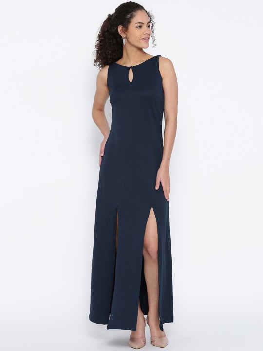 Women Navy Solid Maxi Dress XS