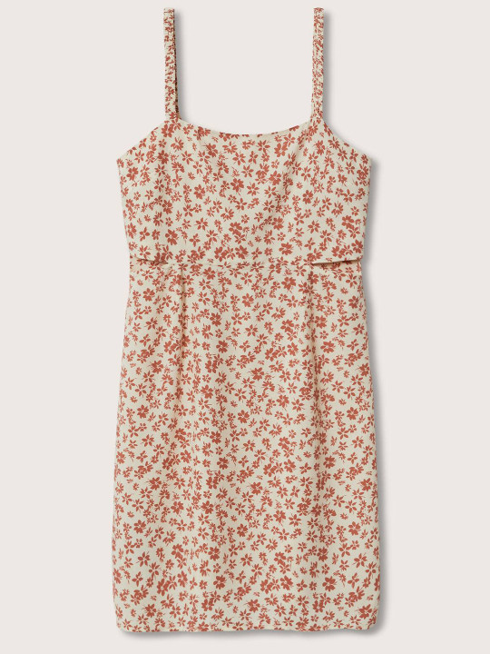 Mango Kids Girls Cream-Coloured & Rust Brown Floral A-Line Dress