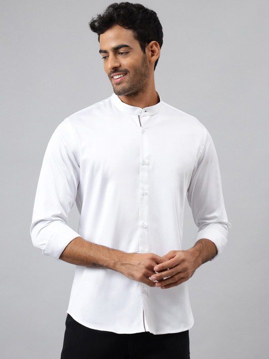 MR BUTTON Men White Slim Fit Casual Shirt