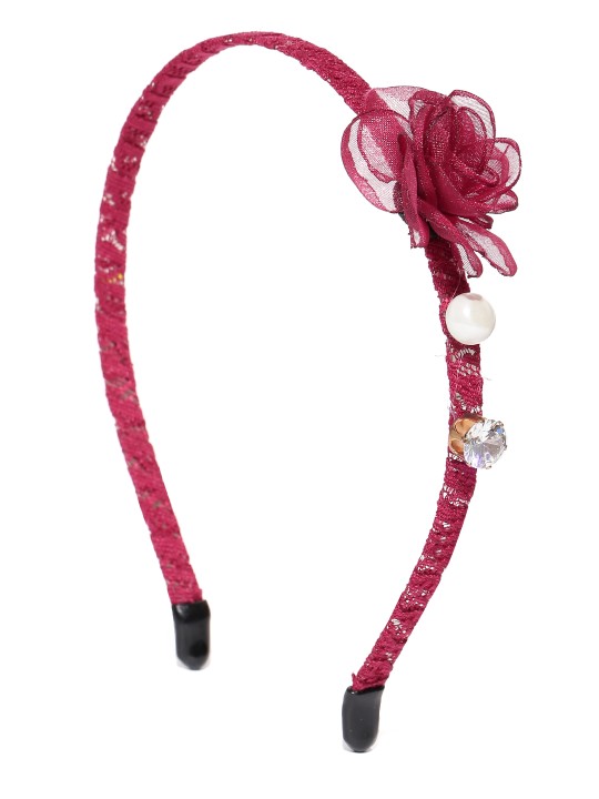 Maroon Floral Stone-Studded Hairband