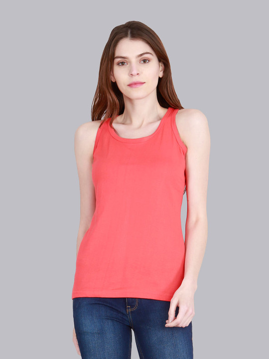 Fleximaa Women Coral Solid T-shirt