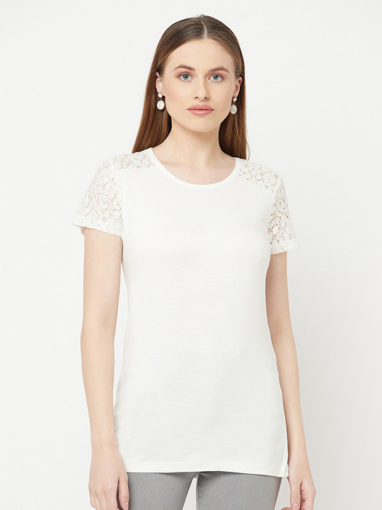 Espresso Women Off White Solid T-shirt