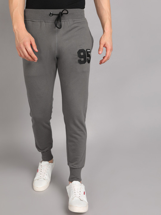 Alan Jones Men Grey Solid Slim Fit Jogger Track Pants