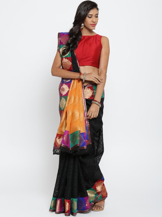 Black Supernet Patterned Banarasi Saree