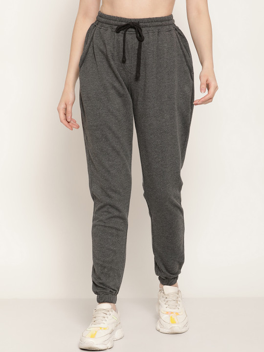 Rute Women Grey Solid Cotton Jogger