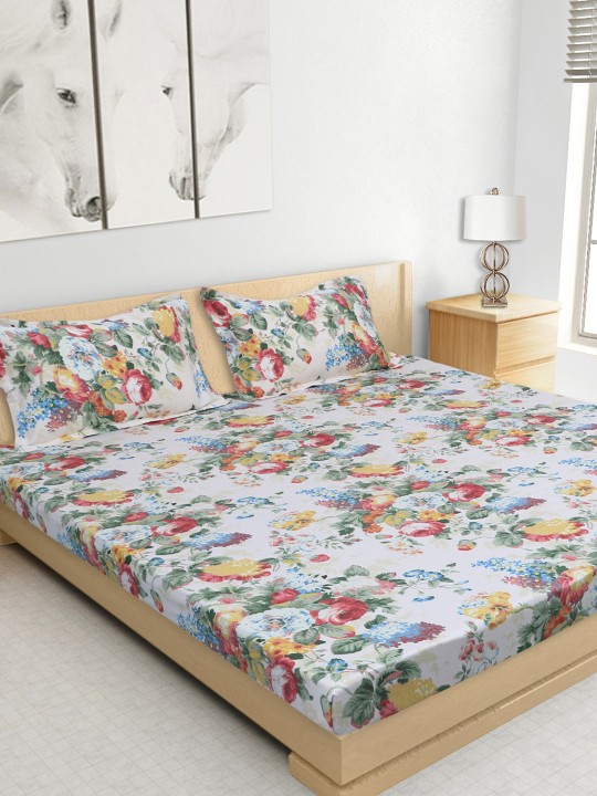 White Fine Cotton 220 TC Double Bedsheet with 2 Pillow Covers