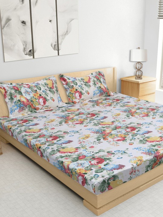 White Fine Cotton 220 TC Double Bedsheet with 2 Pillow Covers