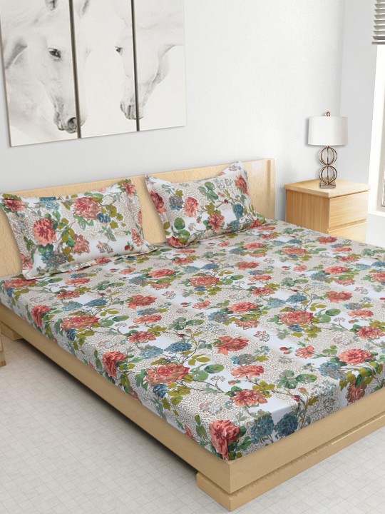 White Fine Cotton 220 TC Double Bedsheet with 2 Pillow Covers