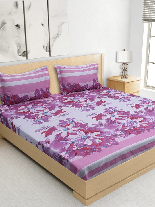 Purple 144 TC Cotton Double Bedsheet with 2 Pillow Covers