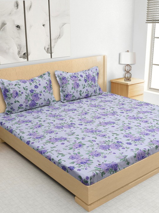 Purple 144 TC Cotton Double Bedsheet with 2 Pillow Covers