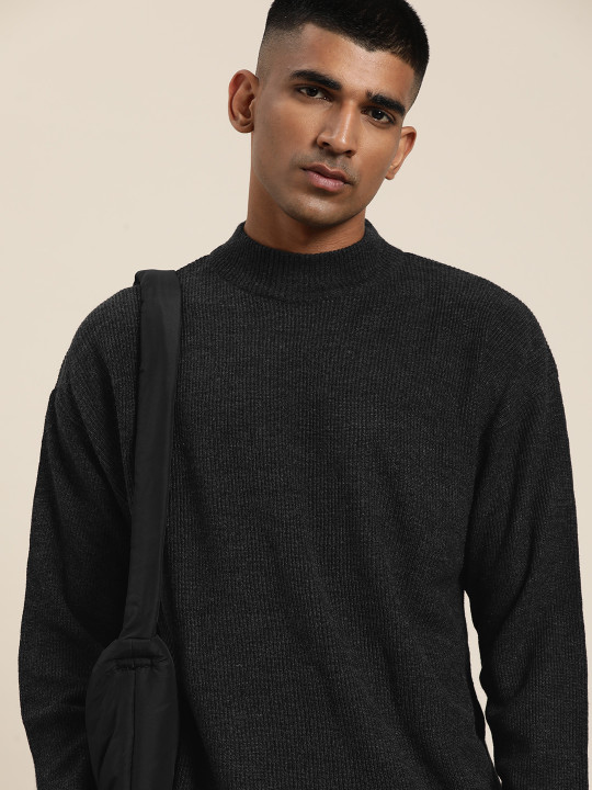 ether Men Charcoal Grey Solid Pullover