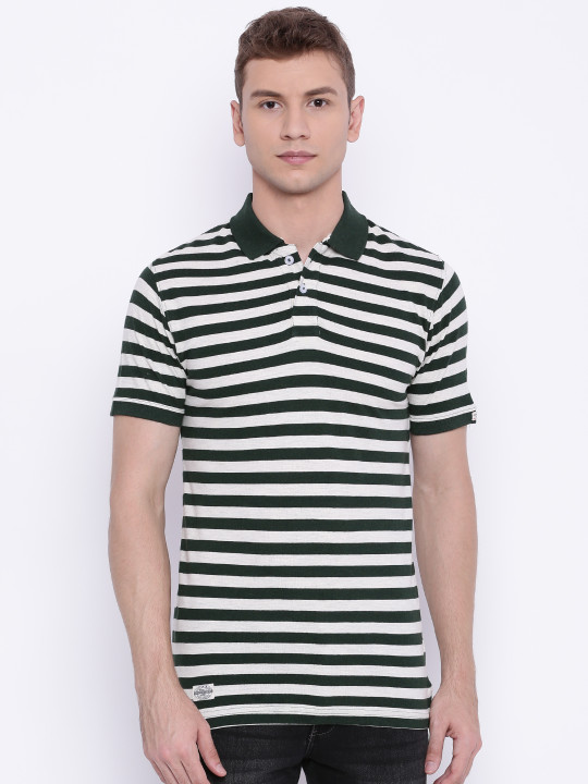 Men Green And Off White Striped Polo T Shirt Xxl Desertcart INDIA