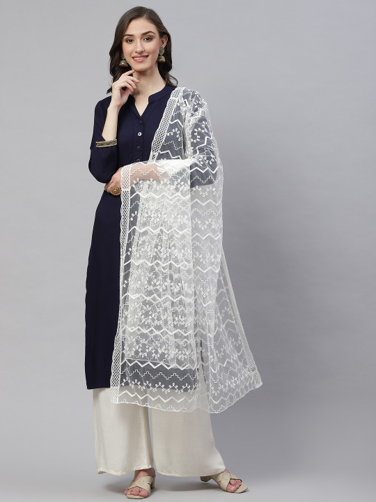 WEAVERS VILLA White Ethnic Motifs Embroidered Dupatta