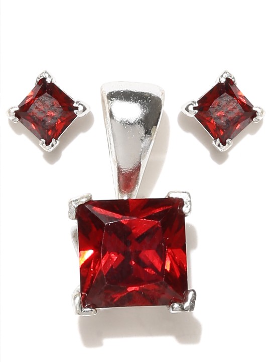 Red Sterling Silver CZ Stone-Studded Jewellery Set
