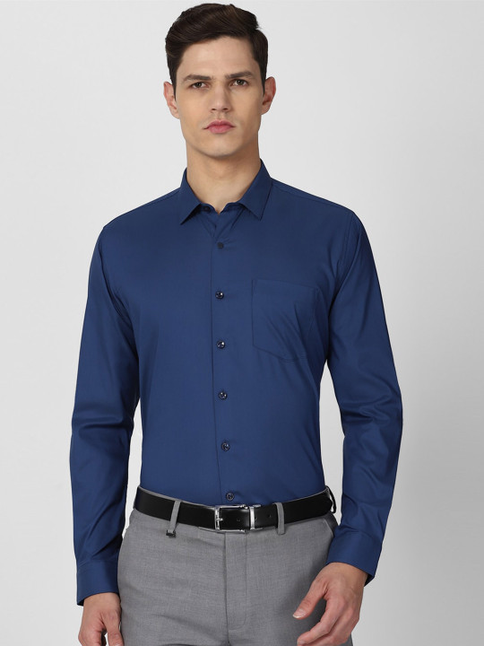 Van Heusen Men Navy Blue Solid Slim Fit Formal Shirt